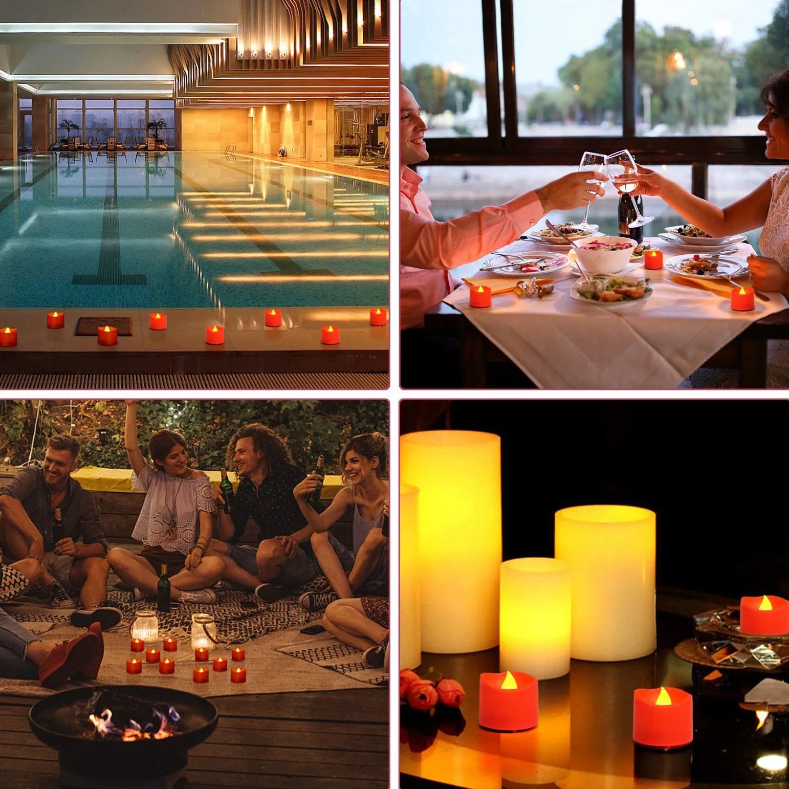 12-Pieces: Amber Yellow LED Tealight Flameless Candles with Timer