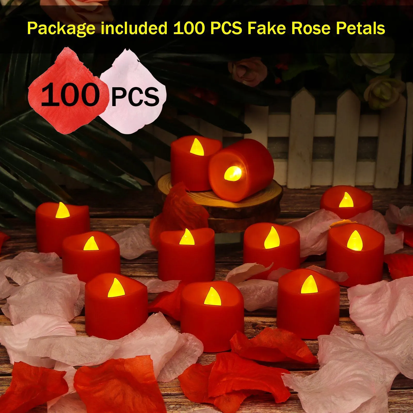 12-Pieces: Amber Yellow LED Tealight Flameless Candles with Timer