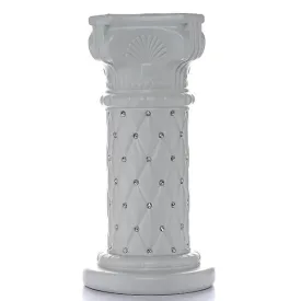 4 PCS 10mm Crystal Studded White Wedding French Columns Plant Stand With Mirror Mosaic  - 25.25"x 10"
