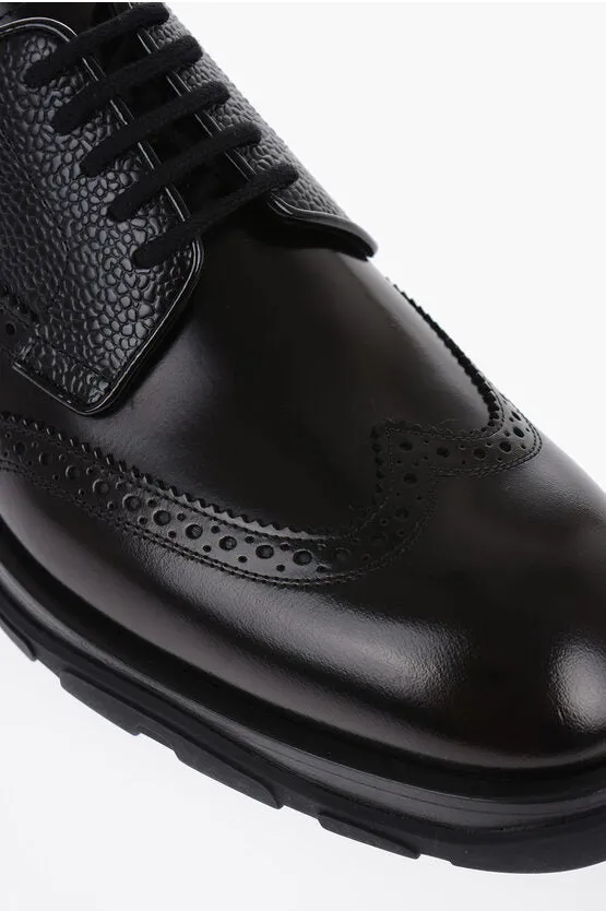 Alexander McQueen Brushed Leather Derby Shoes With brogues Details