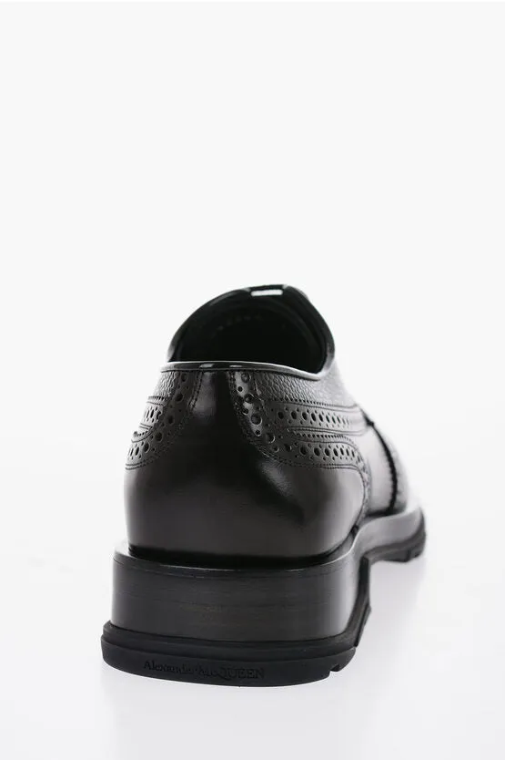 Alexander McQueen Brushed Leather Derby Shoes With brogues Details