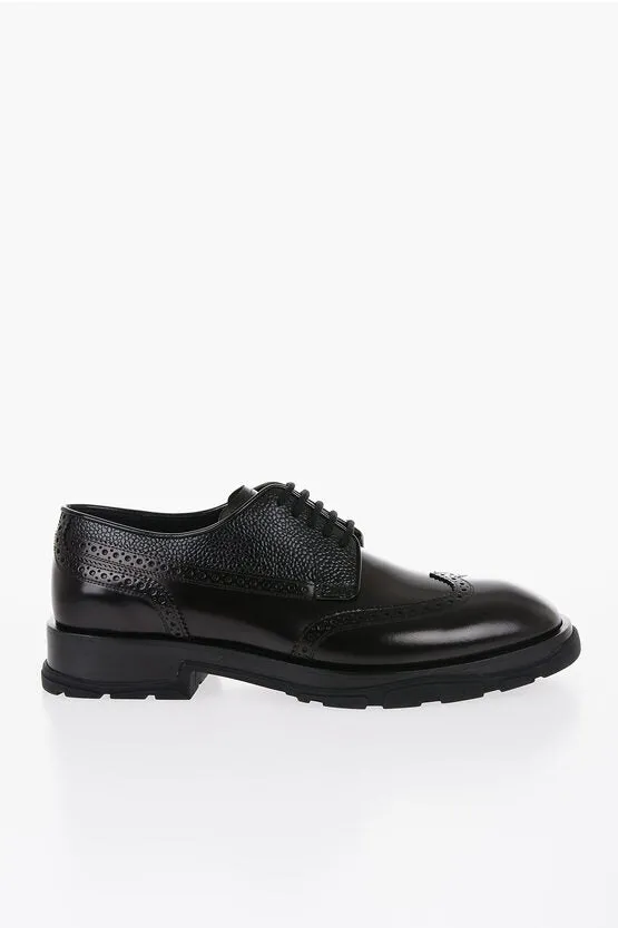 Alexander McQueen Brushed Leather Derby Shoes With brogues Details
