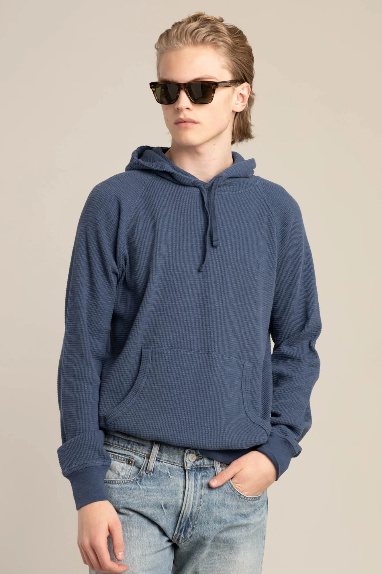 Blue Waffle Knit Hoodie
