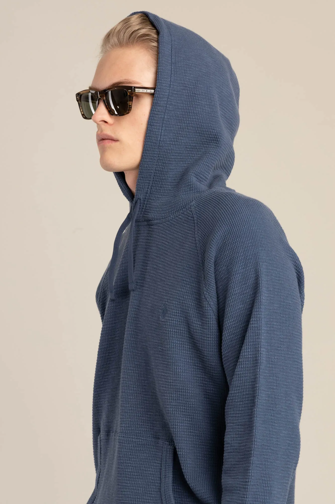 Blue Waffle Knit Hoodie