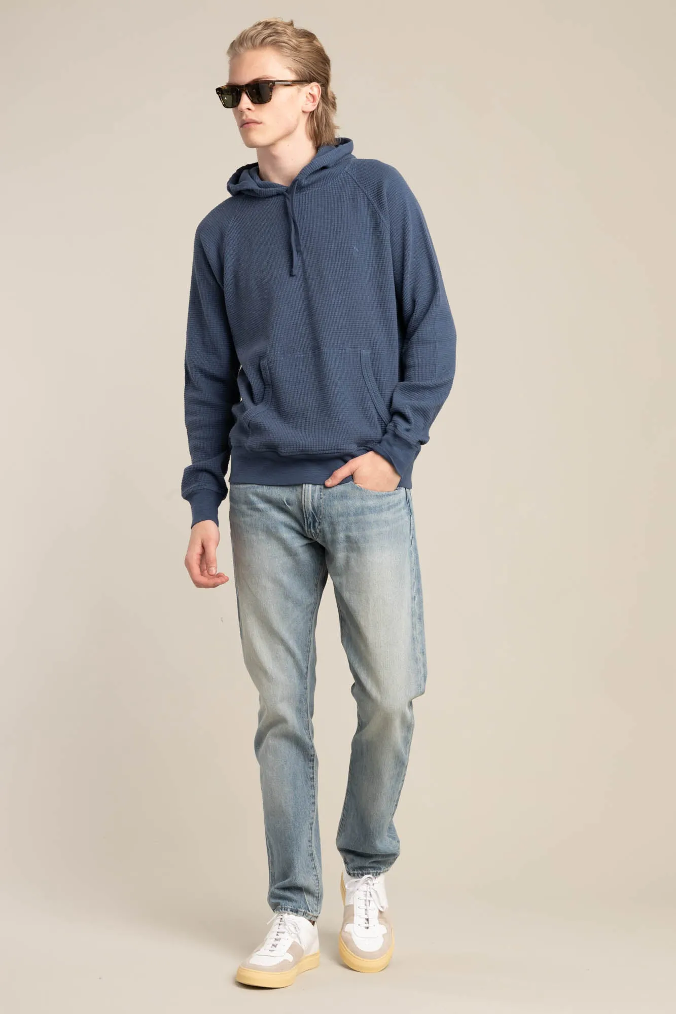 Blue Waffle Knit Hoodie