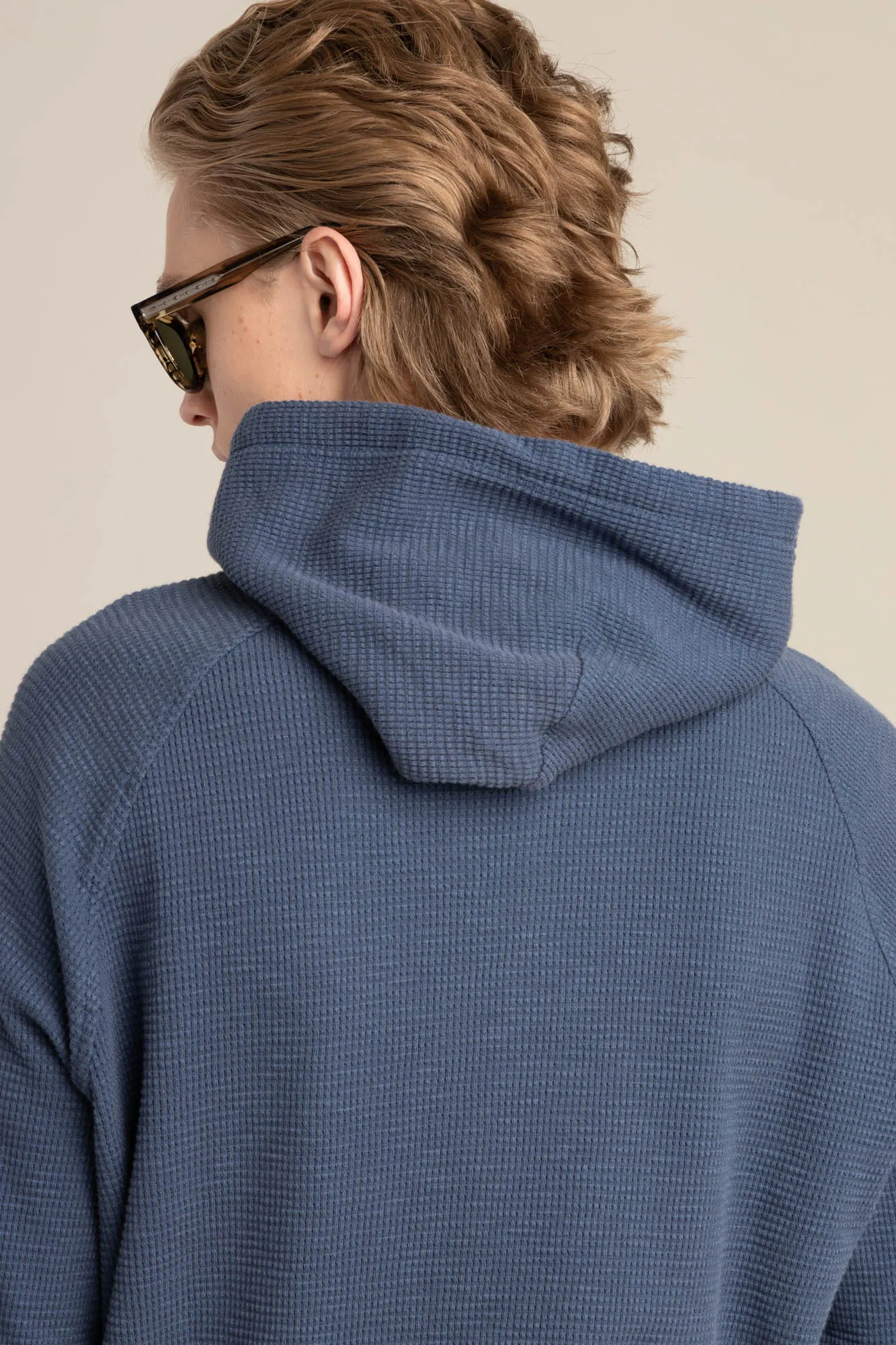 Blue Waffle Knit Hoodie