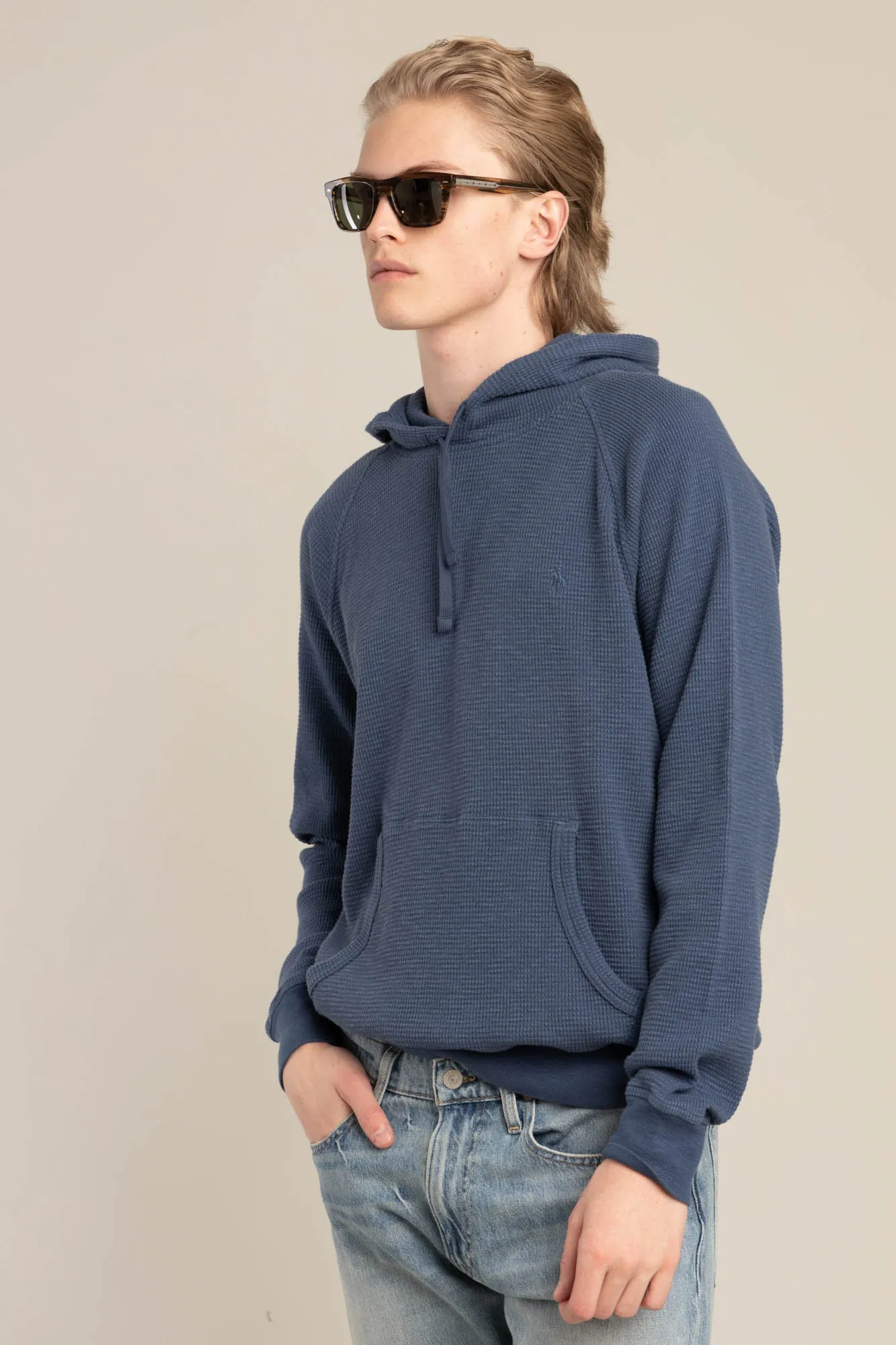 Blue Waffle Knit Hoodie