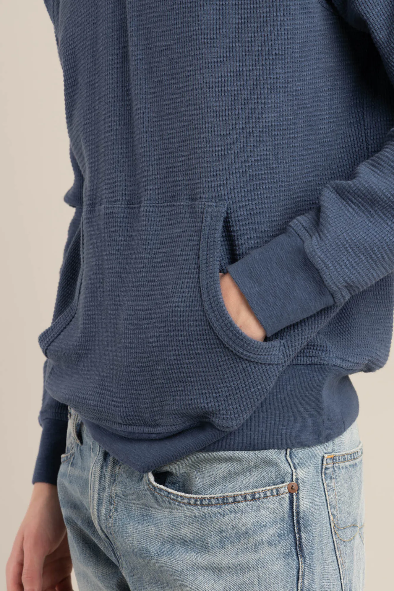 Blue Waffle Knit Hoodie