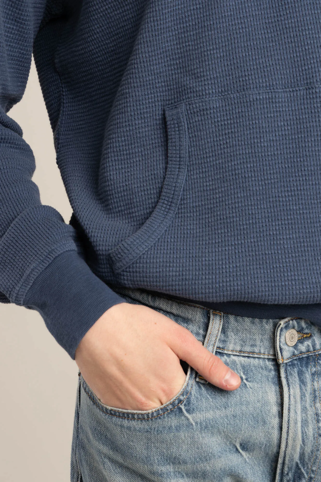 Blue Waffle Knit Hoodie