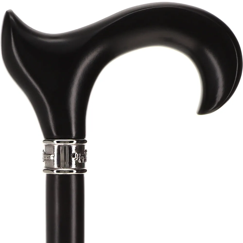 Hand-Specific Black Ergonomic Derby Cane: Silver Collar