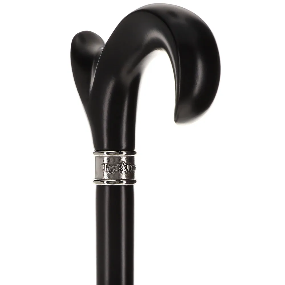 Hand-Specific Black Ergonomic Derby Cane: Silver Collar