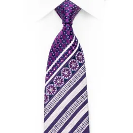Indian Homme Rhinestone Silk Necktie Silver Striped On Purple With Sparkles