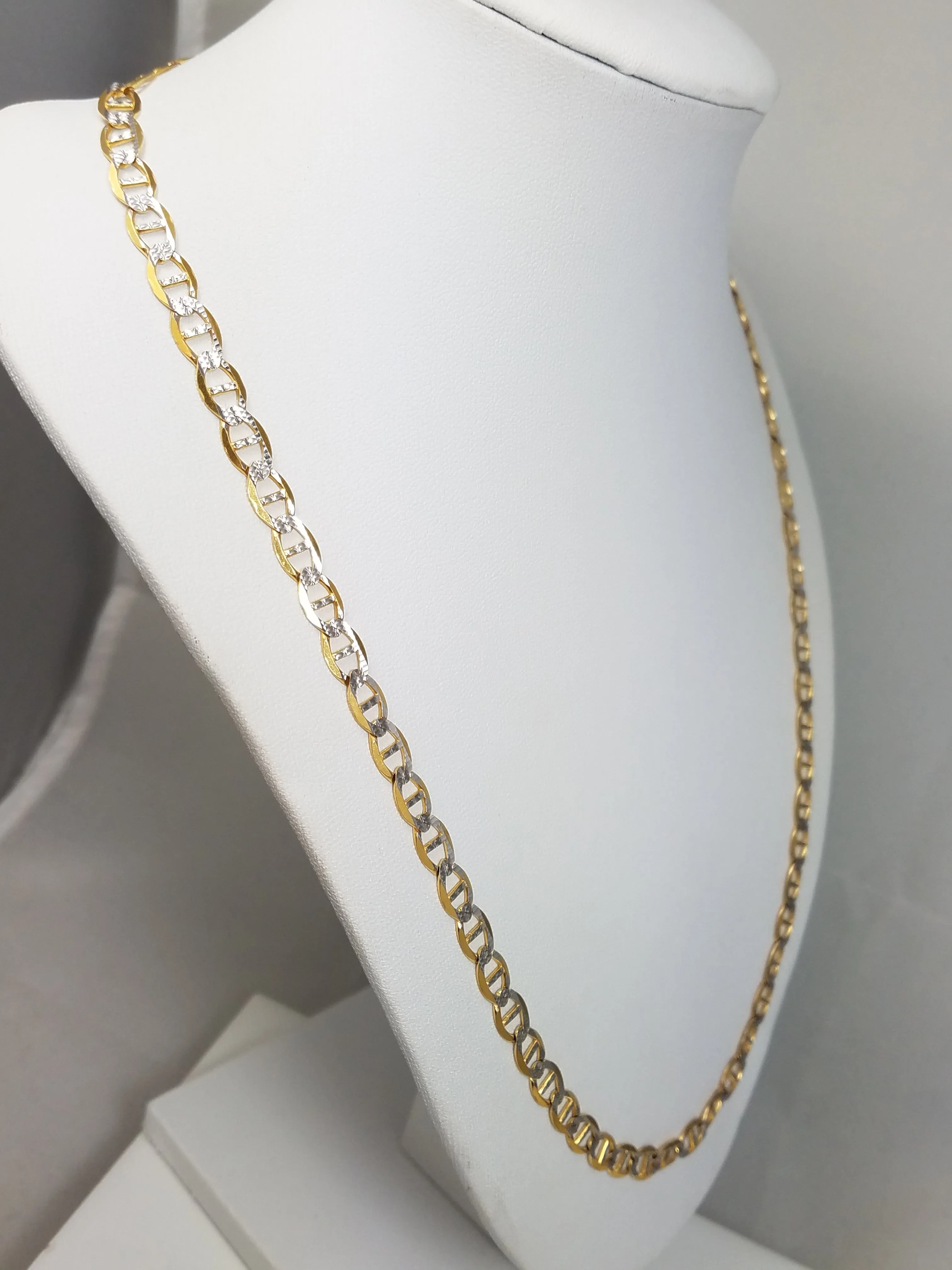 Jazzy 22" 14k Two Tone gold Diamond Cut Fancy Link Chain Necklace
