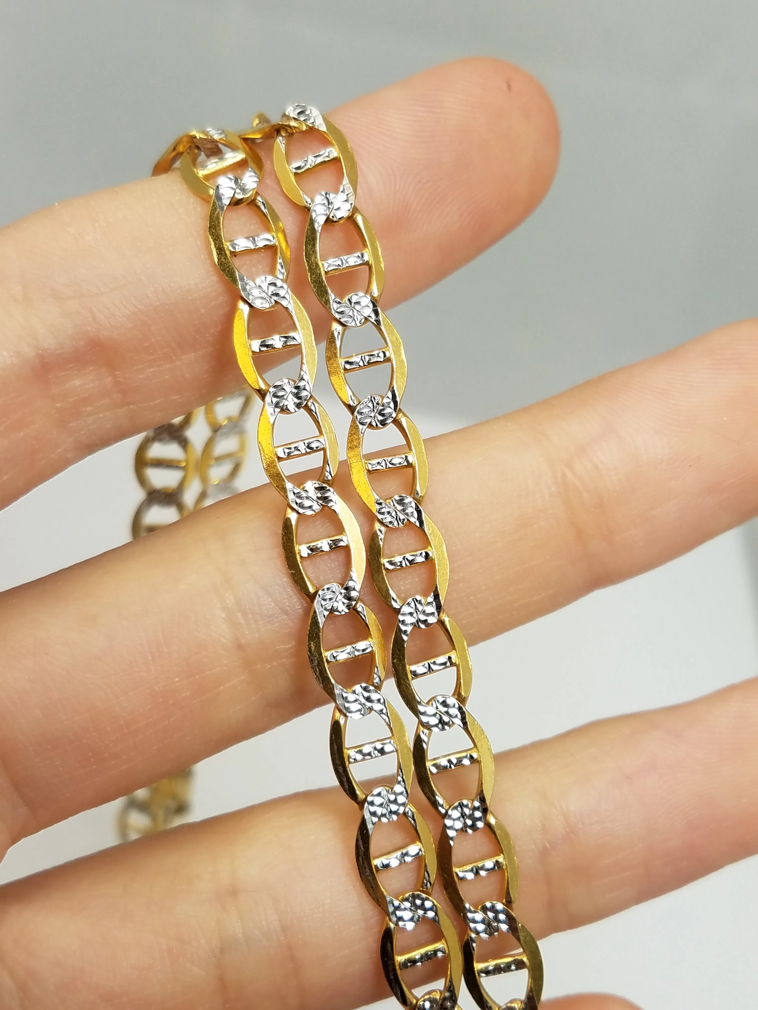 Jazzy 22" 14k Two Tone gold Diamond Cut Fancy Link Chain Necklace
