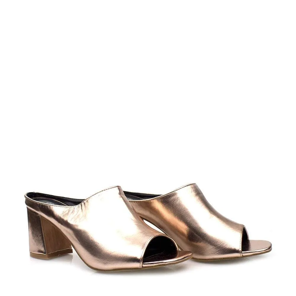 LIYA Metallic Medium Block Heel Mule