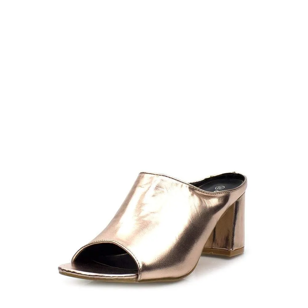 LIYA Metallic Medium Block Heel Mule