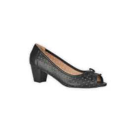 Perforated Peep Toe Pumps - Black