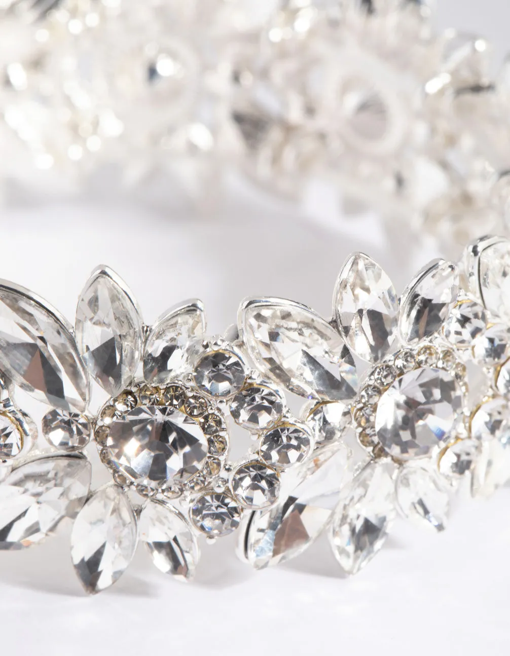 Silver Diamante Flower Stretch Bracelet