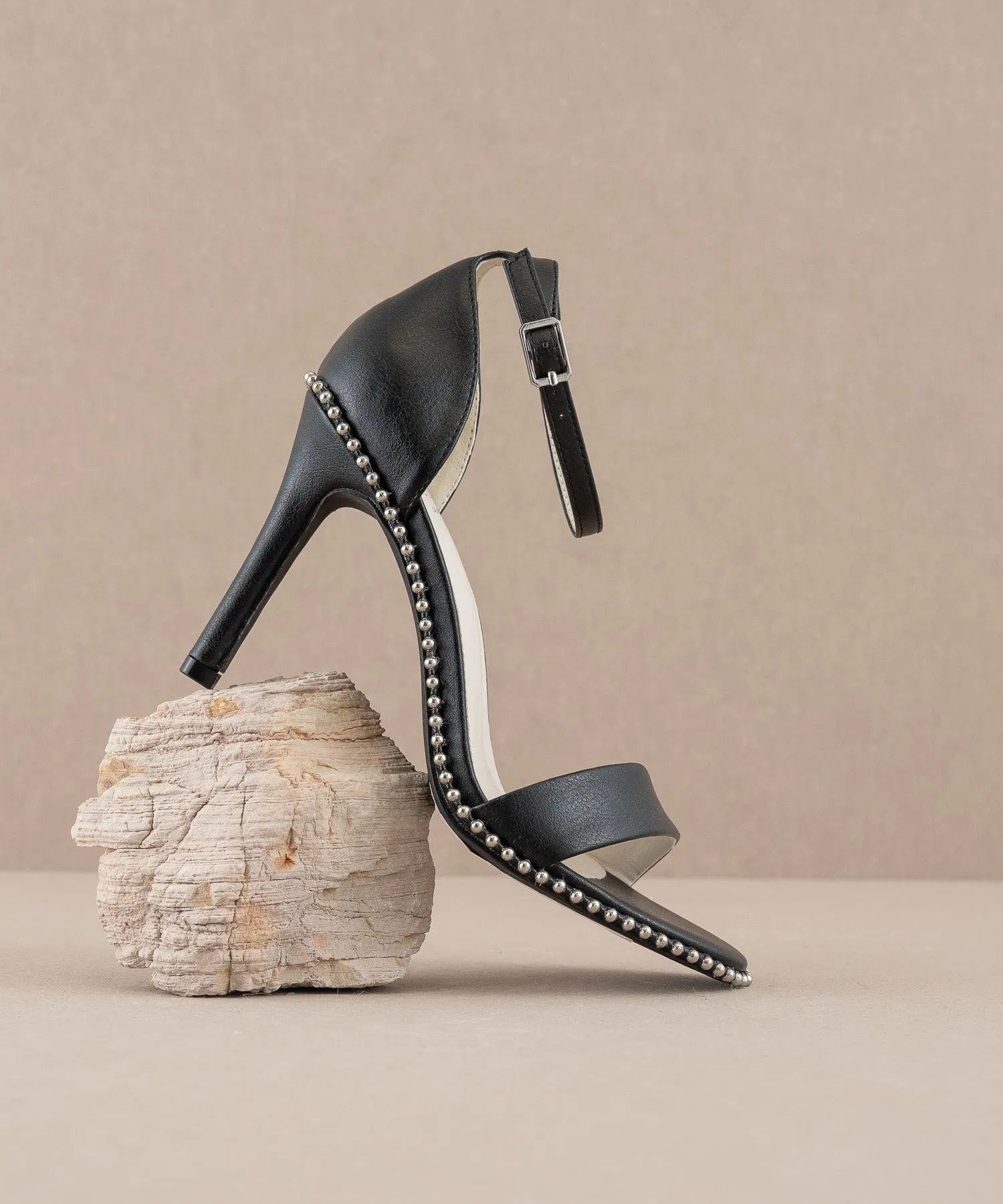 The Dublin | Black Metal drop studded open toe heel