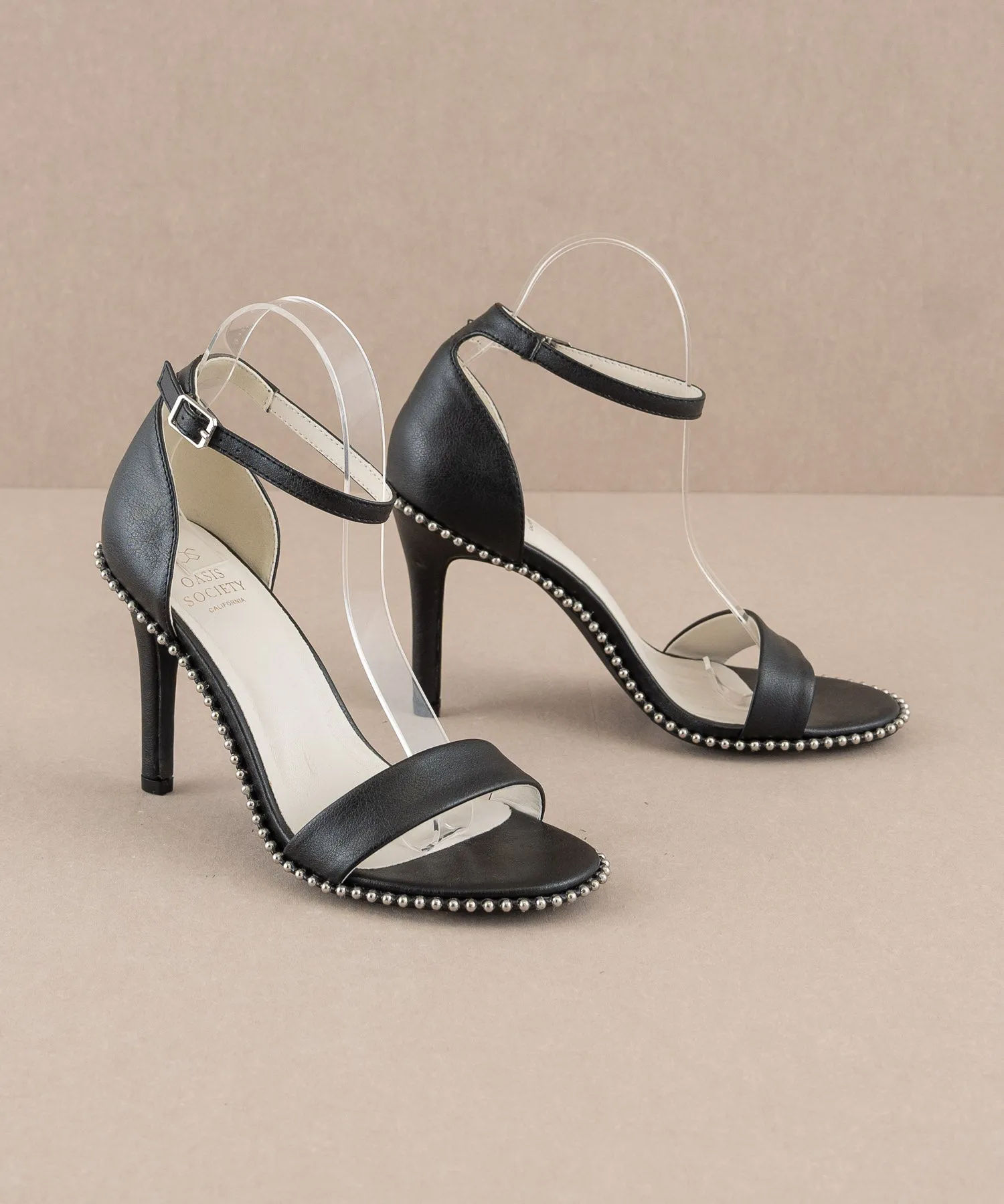 The Dublin | Black Metal drop studded open toe heel