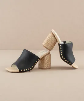 The Serena | Black Studded Raffia Slide Heel