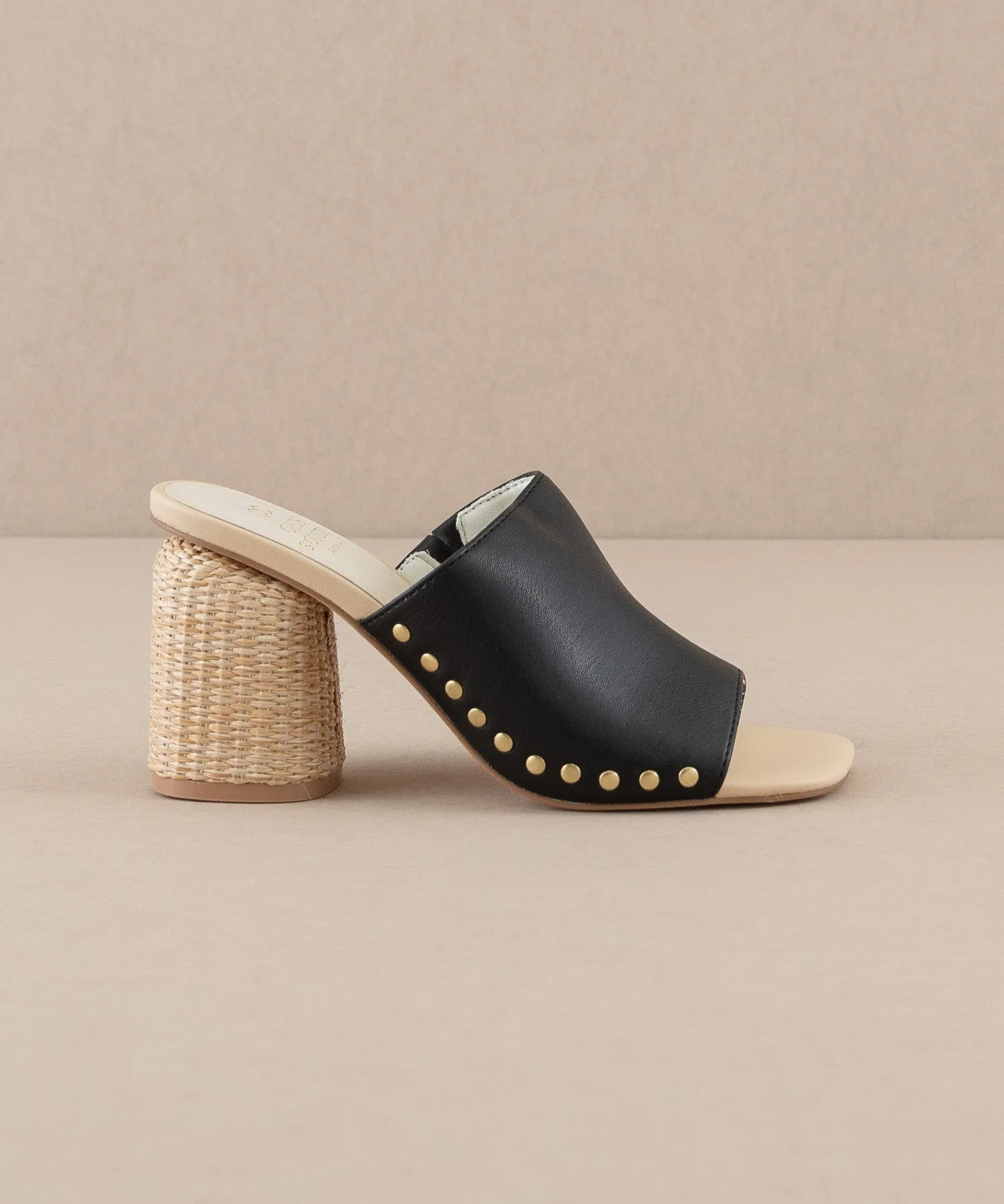 The Serena | Black Studded Raffia Slide Heel