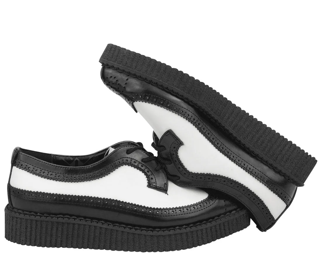 T.U.K Black White Leather Brogue Wingtip Creeper