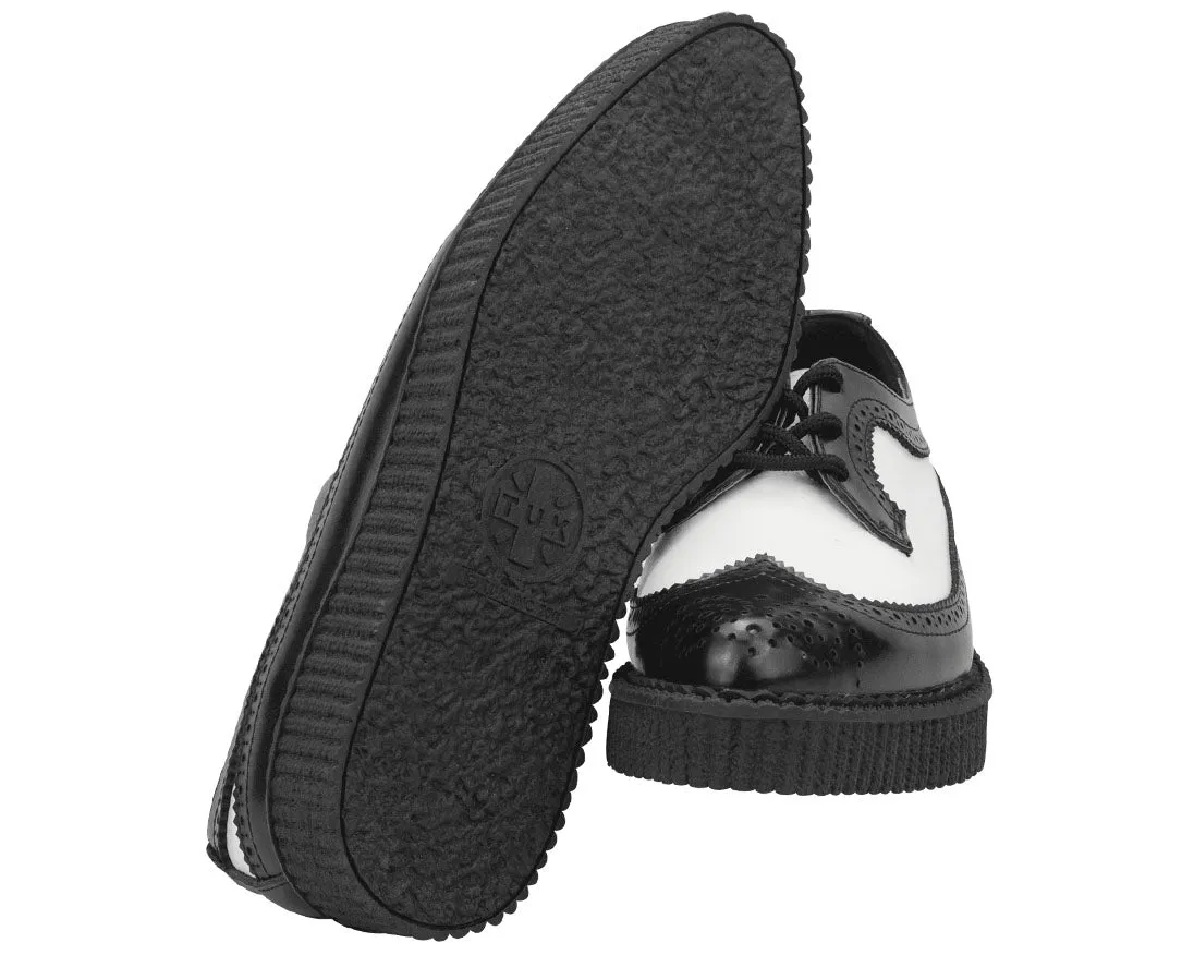T.U.K Black White Leather Brogue Wingtip Creeper