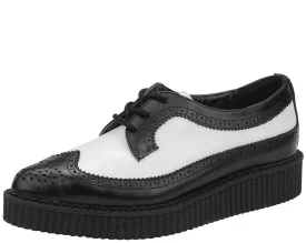 T.U.K Black White Leather Brogue Wingtip Creeper