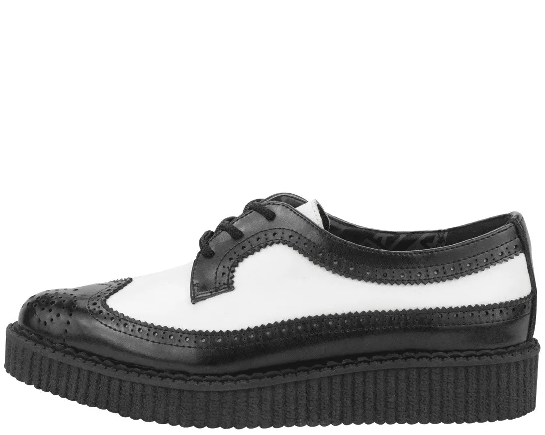 T.U.K Black White Leather Brogue Wingtip Creeper