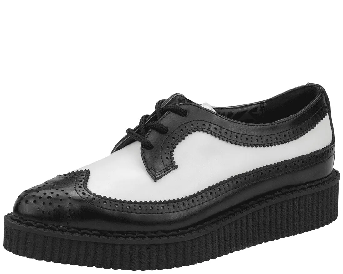 T.U.K Black White Leather Brogue Wingtip Creeper