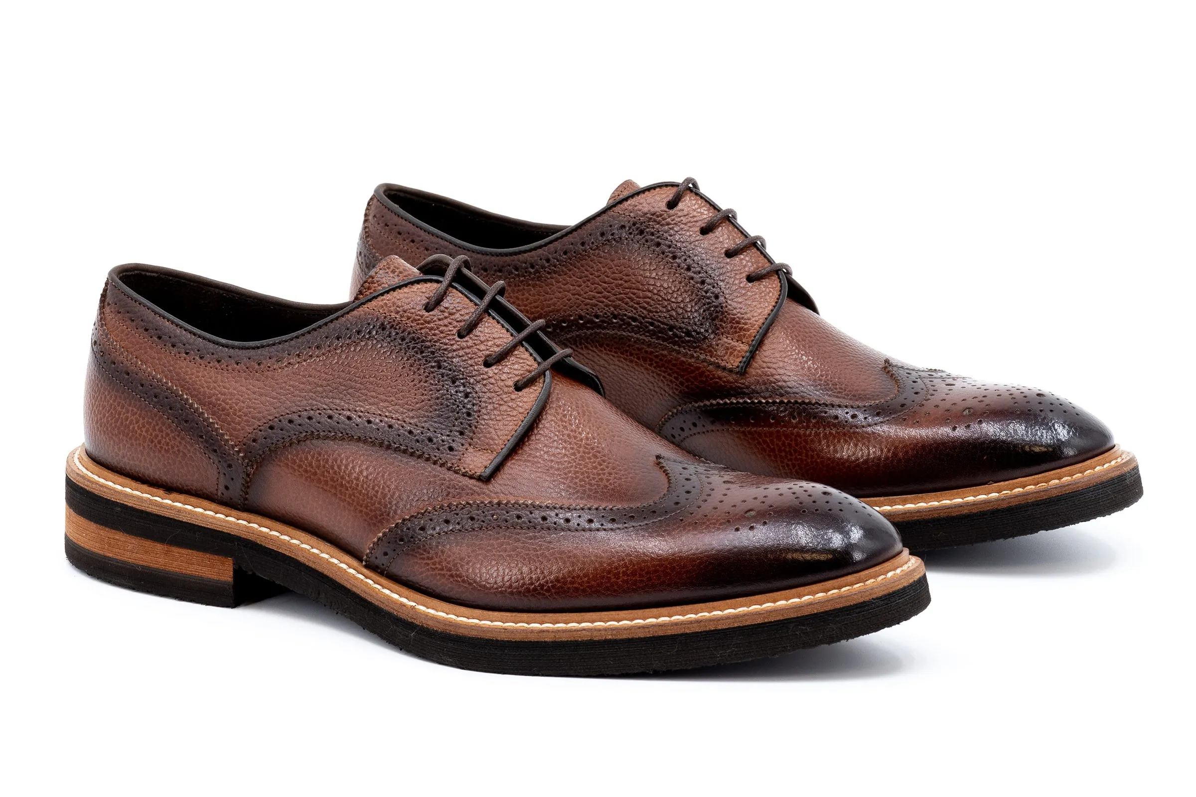 Tuscan Italian Calf Leather Wingtip - Black Oak