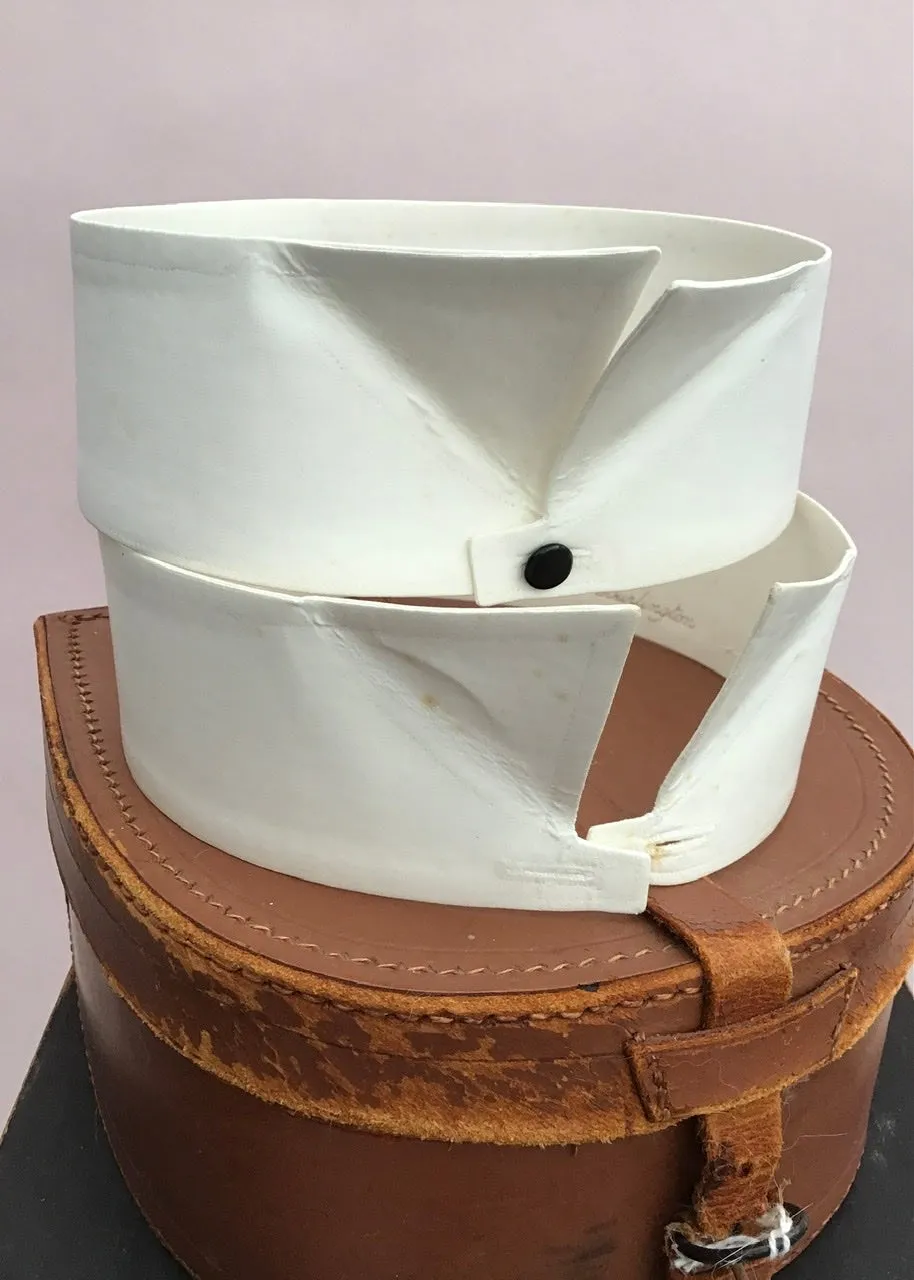 Two Vintage Starched Wing Tip Detachable Collars | 16.5”