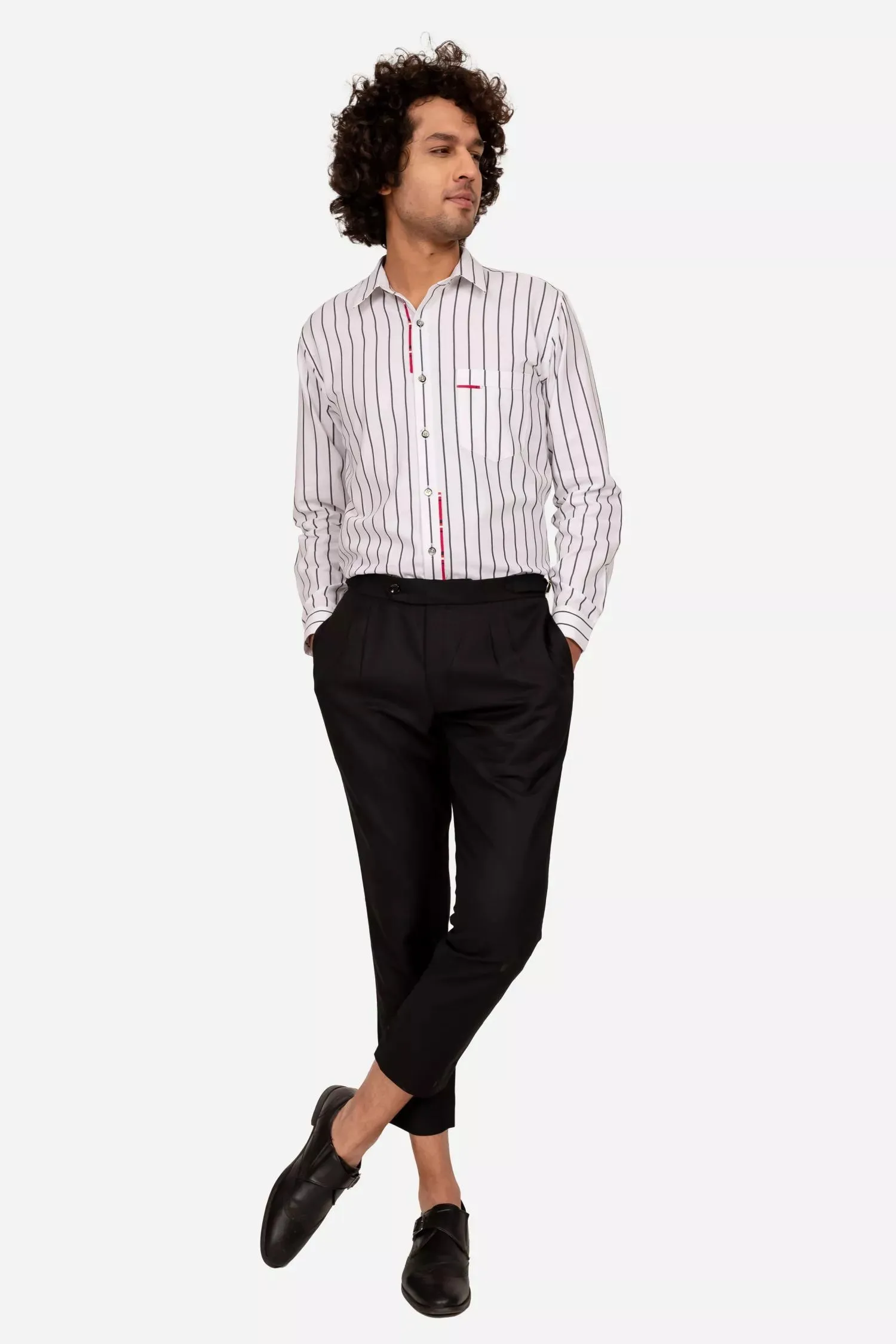 White And Black Striped Shirt With Contrast Detailing