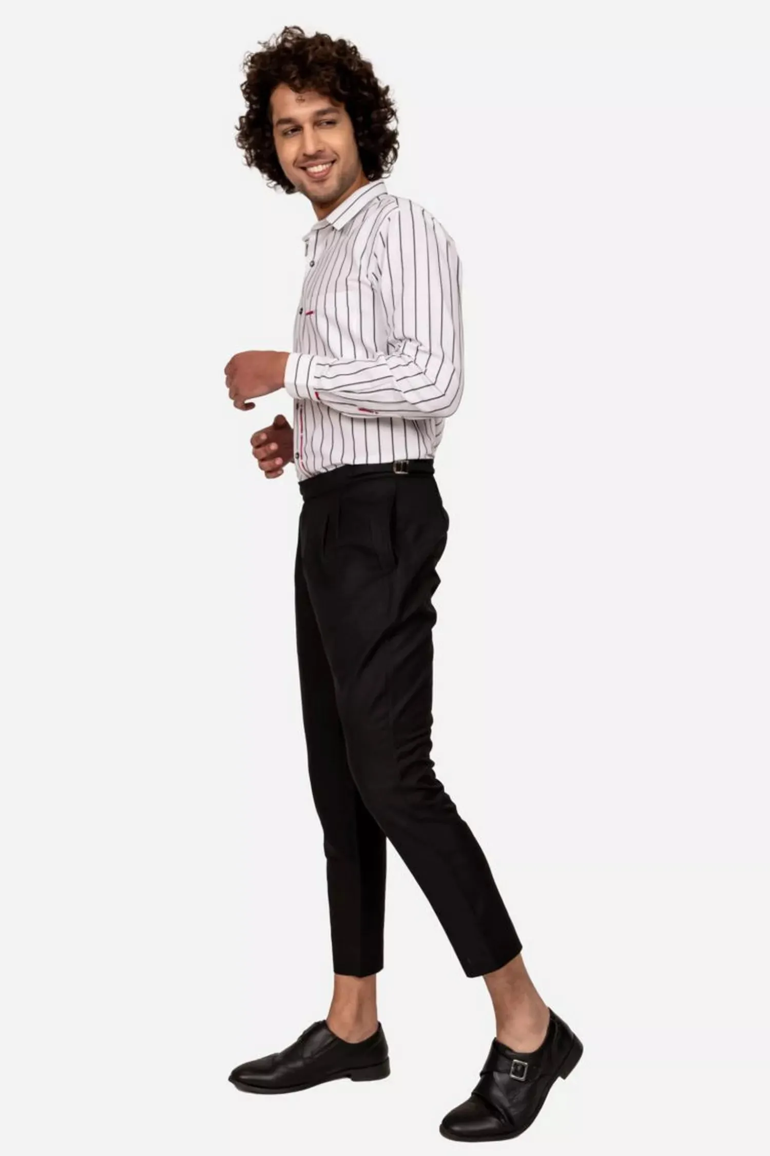 White And Black Striped Shirt With Contrast Detailing