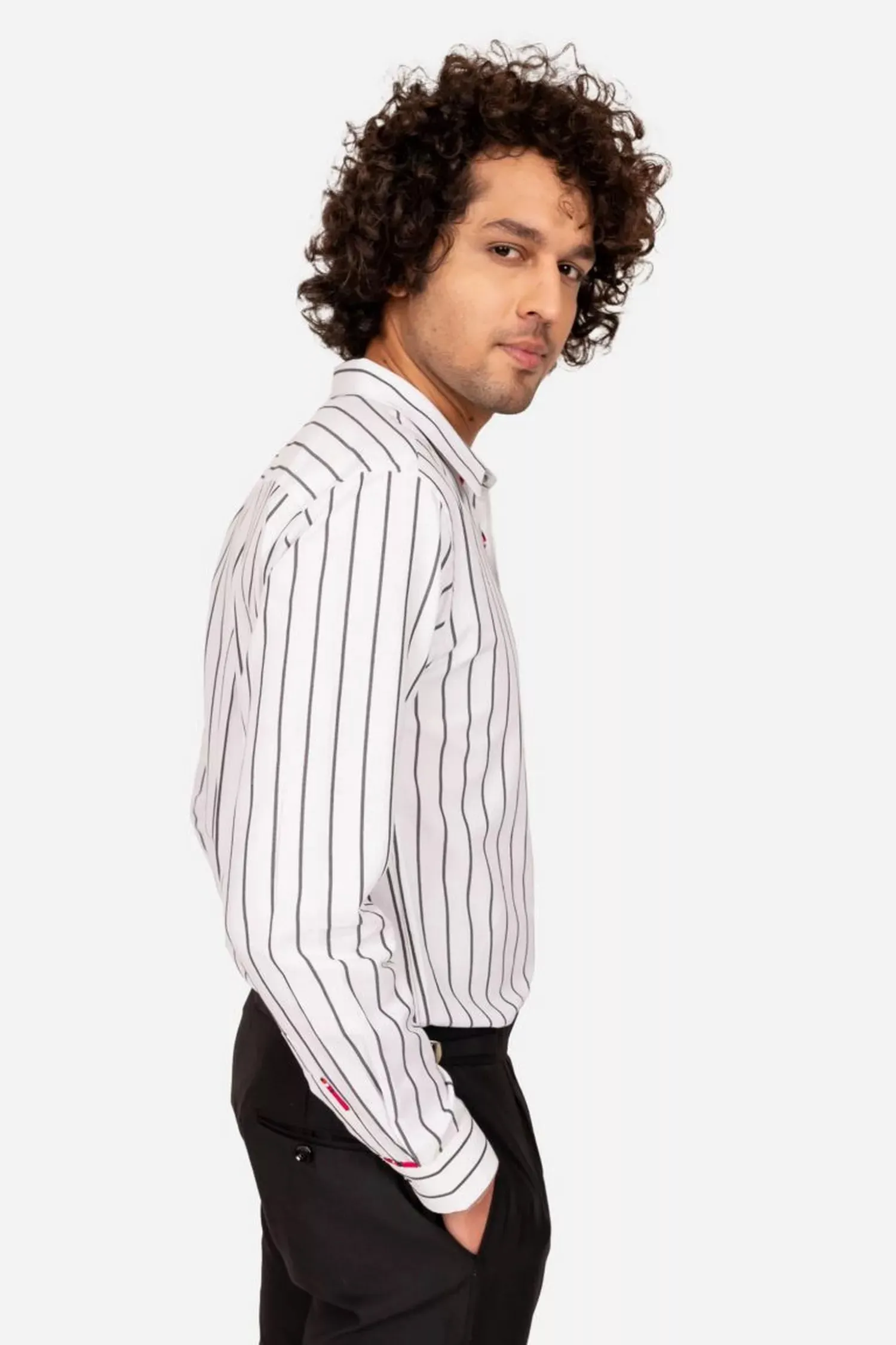 White And Black Striped Shirt With Contrast Detailing