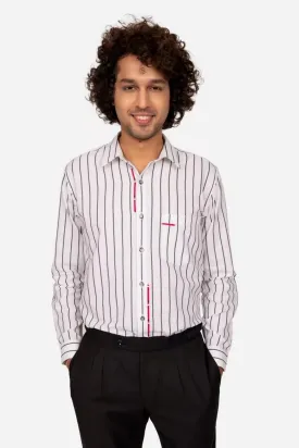 White And Black Striped Shirt With Contrast Detailing